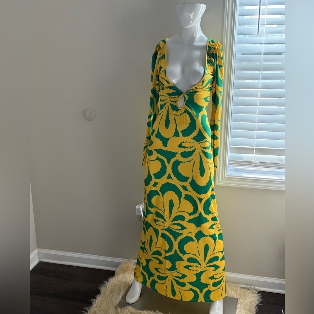 Eywasauls Malibu Diana Bell Lemon Zest Silk Dress NWT Designer Size M $290